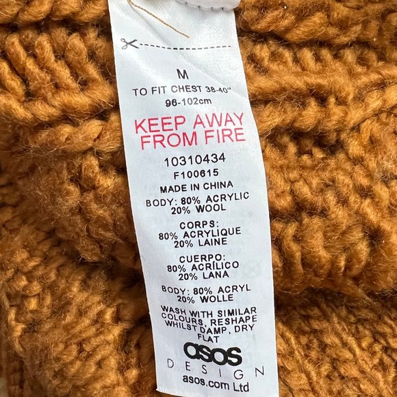 Asos Cable Knit Wool Blend Oversized Sweater Long Chunky Slouchy Fisherman Mock - Picture 5 of 7